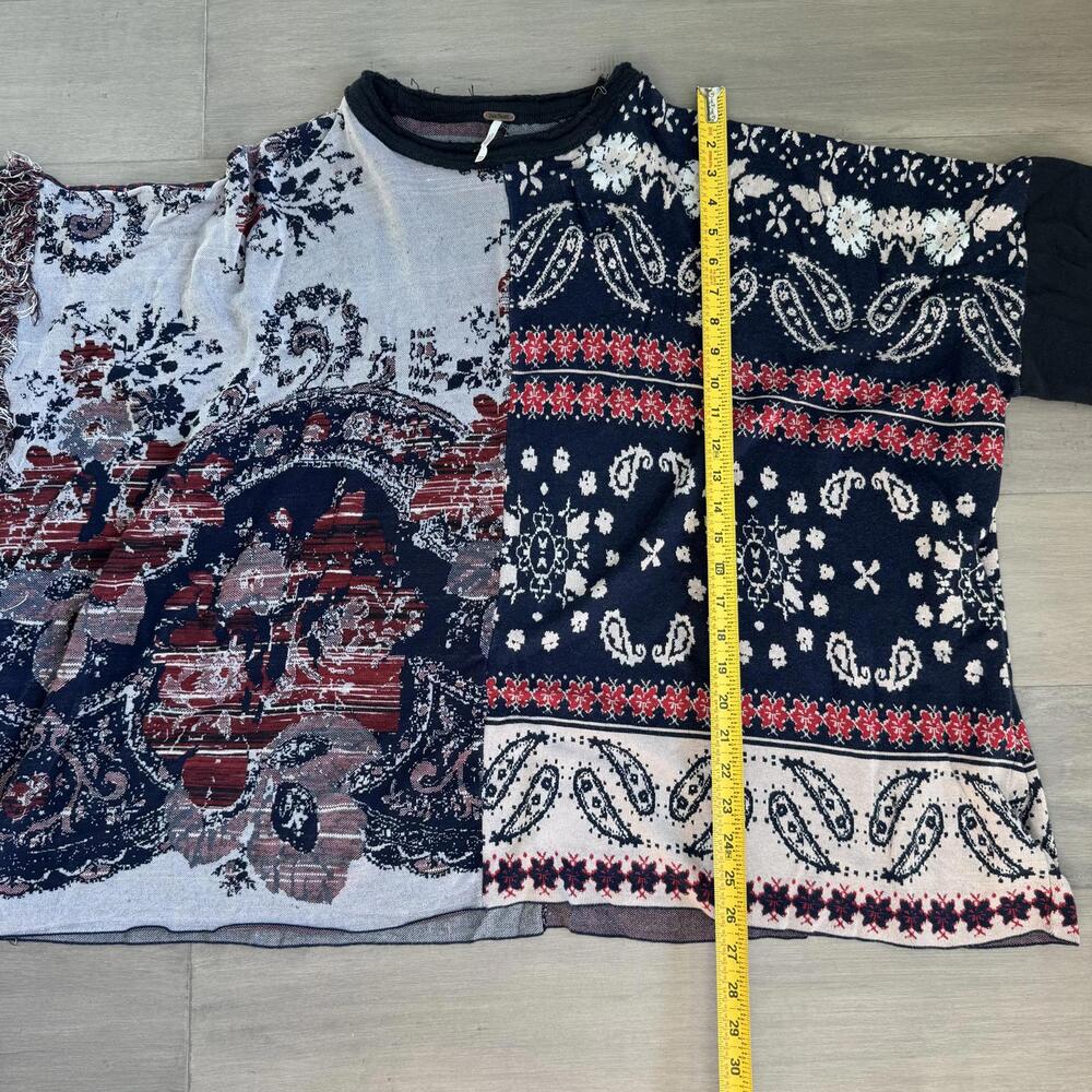 Free People Patchwork Pattern Paisley Poncho Swea… - image 6